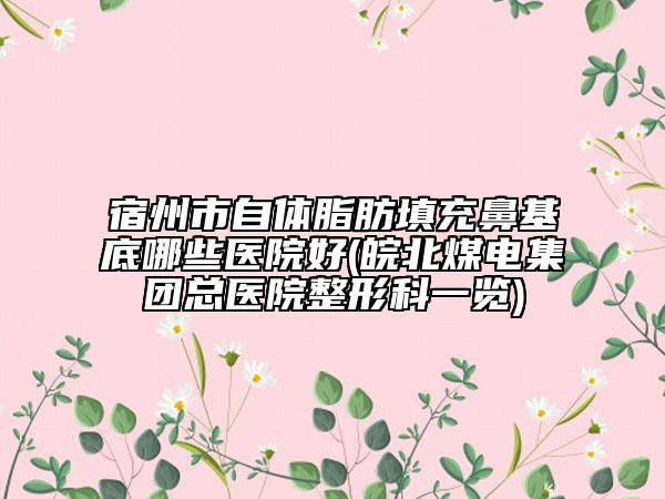 宿州市自體脂肪填充鼻基底哪些醫(yī)院好(皖北煤電集團總醫(yī)院整形科一覽)