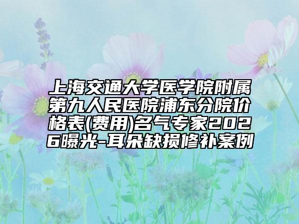 上海交通大學(xué)醫(yī)學(xué)院附屬第九人民醫(yī)院浦東分院價格表(費用)名氣專家2026曝光-耳朵缺損修補案例
