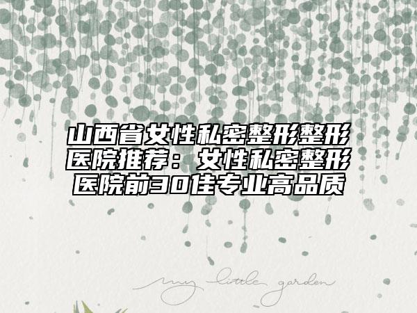 山西省女性私密整形整形醫(yī)院推薦：女性私密整形醫(yī)院前30佳專業(yè)高品質(zhì)