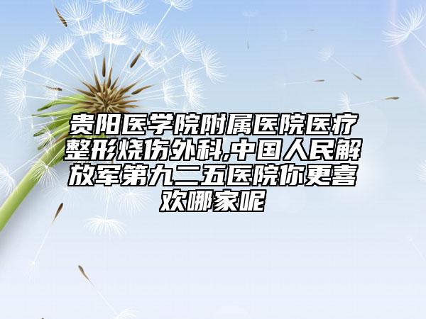 貴陽醫(yī)學(xué)院附屬醫(yī)院醫(yī)療整形燒傷外科,中國人民解放軍第九二五醫(yī)院你更喜歡哪家呢