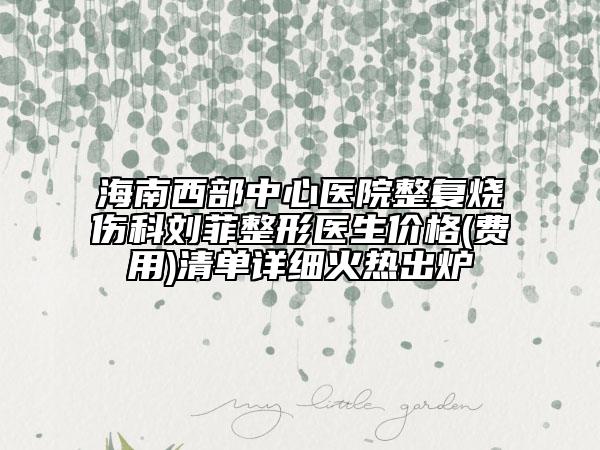 海南西部中心醫(yī)院整復燒傷科劉菲整形醫(yī)生價格(費用)清單詳細火熱出爐