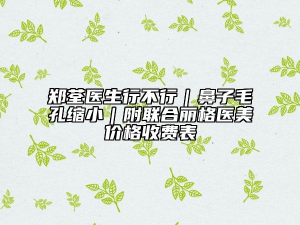 鄭荃醫(yī)生行不行|鼻子毛孔縮?。铰?lián)合麗格醫(yī)美價(jià)格收費(fèi)表