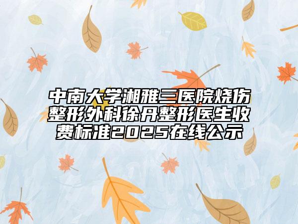中南大學(xué)湘雅三醫(yī)院燒傷整形外科徐丹整形醫(yī)生收費(fèi)標(biāo)準(zhǔn)2025在線公示