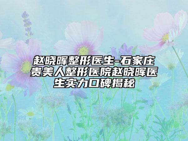趙曉暉整形醫(yī)生-石家莊貴美人整形醫(yī)院趙曉暉醫(yī)生實(shí)力口碑揭秘