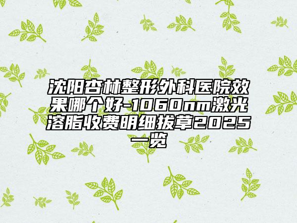 沈陽(yáng)杏林整形外科醫(yī)院效果哪個(gè)好-1060nm激光溶脂收費(fèi)明細(xì)拔草2025一覽