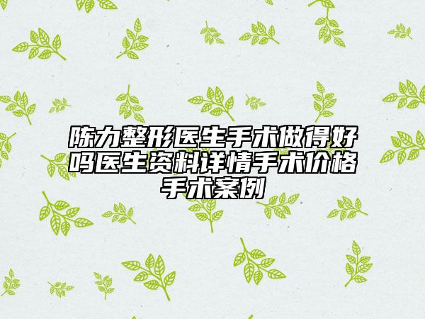 陳力整形醫(yī)生手術(shù)做得好嗎醫(yī)生資料詳情手術(shù)價格手術(shù)案例